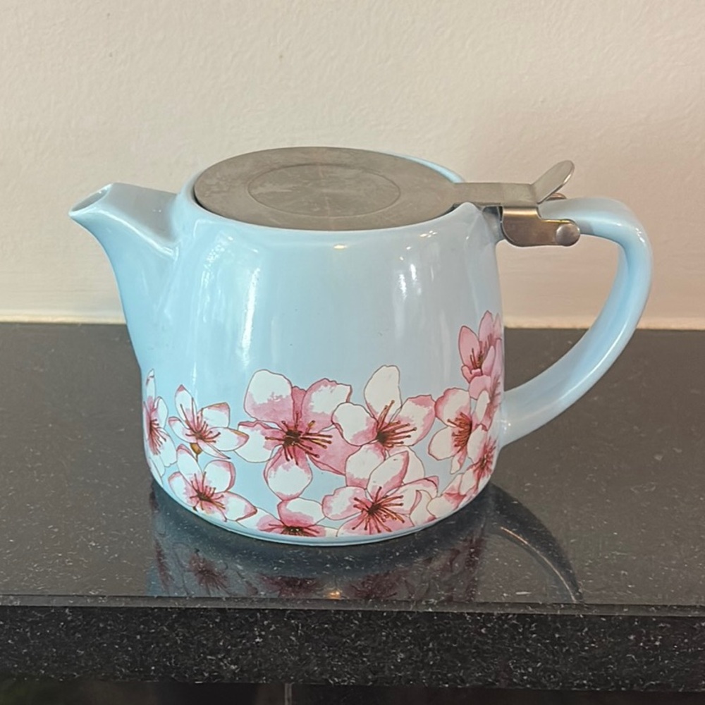 Cherry Blossom Blue Teapot with Infuser